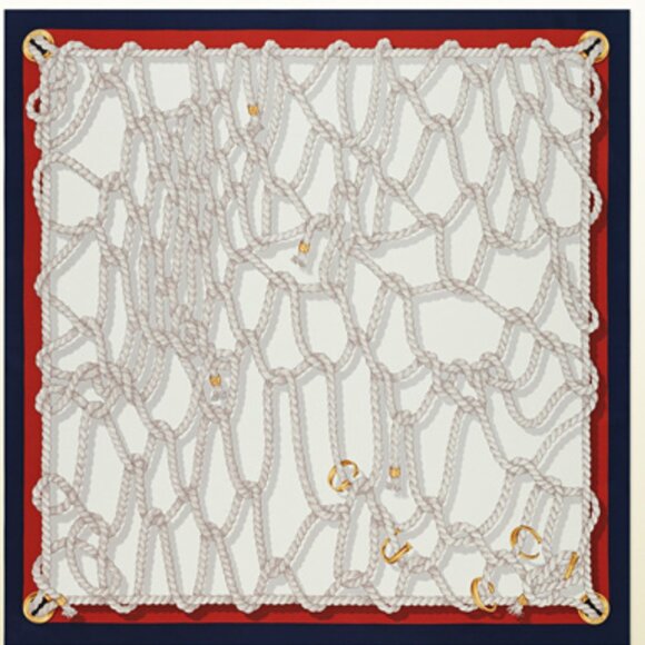 New Gucci Scarf GG Logo Ropes Print Nautical Style Silk Wrap - Picture 1 of 16